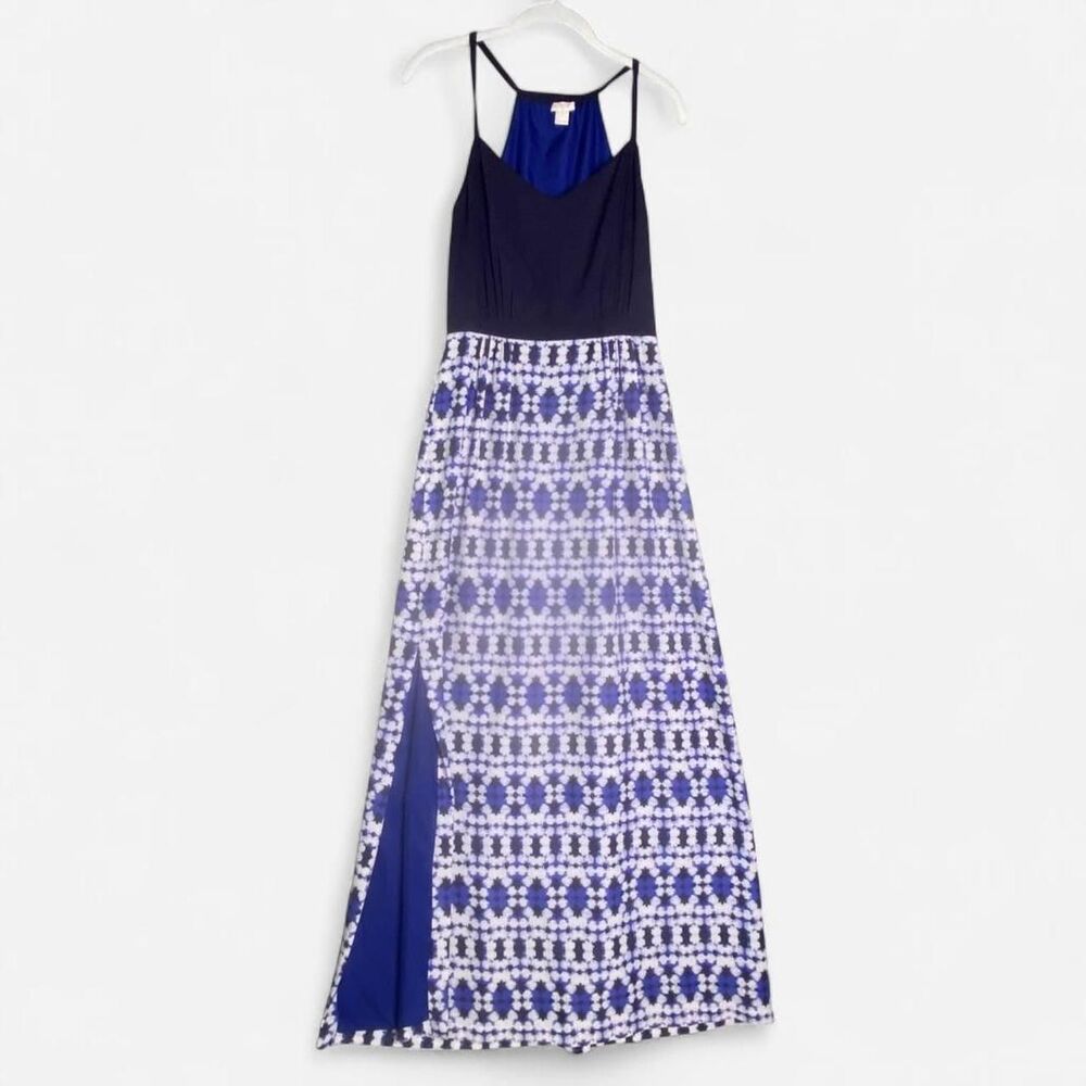 J. Crew Blue and White Geometric Maxi Tank Dress Size 0